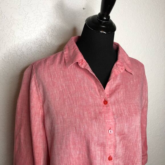 Chicos pink red linen button down top size 2 or Medium lagenlook - Picture 2 of 16